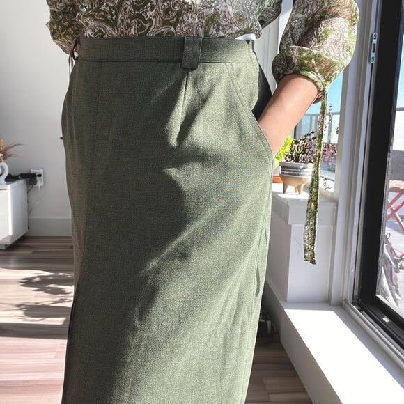Vintage Frank Eden Olive Green Front Split Maxi Skirt - Picture 3 of 12